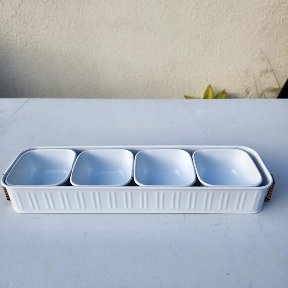 NEW Better Homes & Gardens Galvanized Bowls Tray Rectangle Condiment Tray Set 4 - Picture 10 of 16